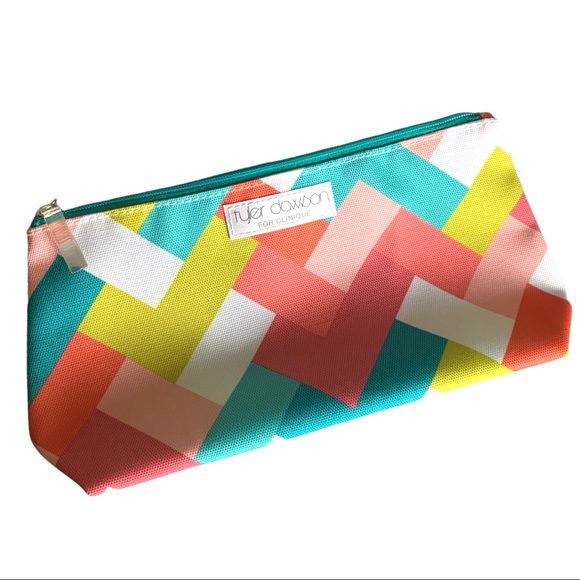 NEW Clinique Tyler Dawson Geometric Pink Pastel Rectangles Makeup Cosmetic Bag - Picture 3 of 5